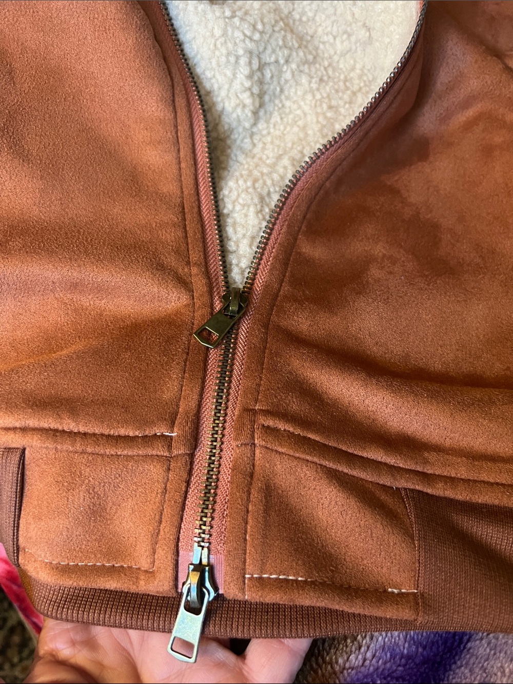 CARHARTT Faux Suede Sherpa Lined Zip Up Brown Jacket Size Small - Picture 8 of 9